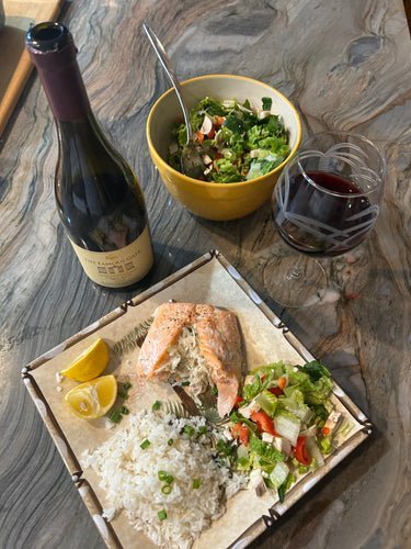 Crab stuffed salmon dinner