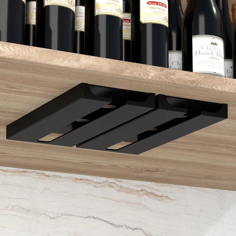 No Drill Wine Glass Holder, Hanging Storage for Wine Glasses and Champagne Flutes, Plastic Hanging Rack Cup Holder - AroundTheWineCooler