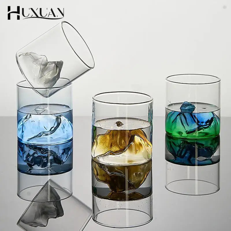 Japan 3D Mountain Whiskey Glass Glacier Old Fashioned Whisky Rock Glasses Whiskey-glass Wooden Gift Box Vodka Cup Wine Tumbler