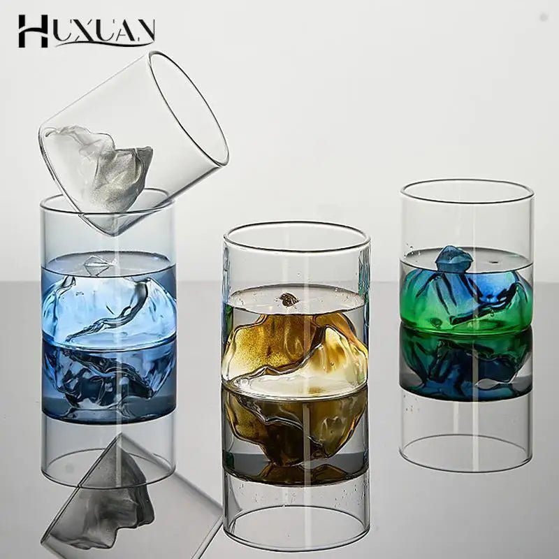 Japan 3D Mountain Whiskey Glass Glacier Old Fashioned Whisky Rock Glasses Whiskey - glass Wooden Gift Box Vodka Cup Wine Tumbler - AroundTheWineCooler