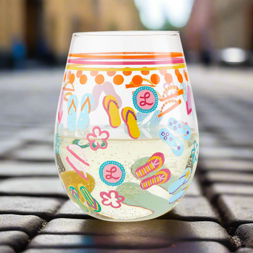 Stemless Flip Flops Too Wine Glass- Lolita -Hand-Painted