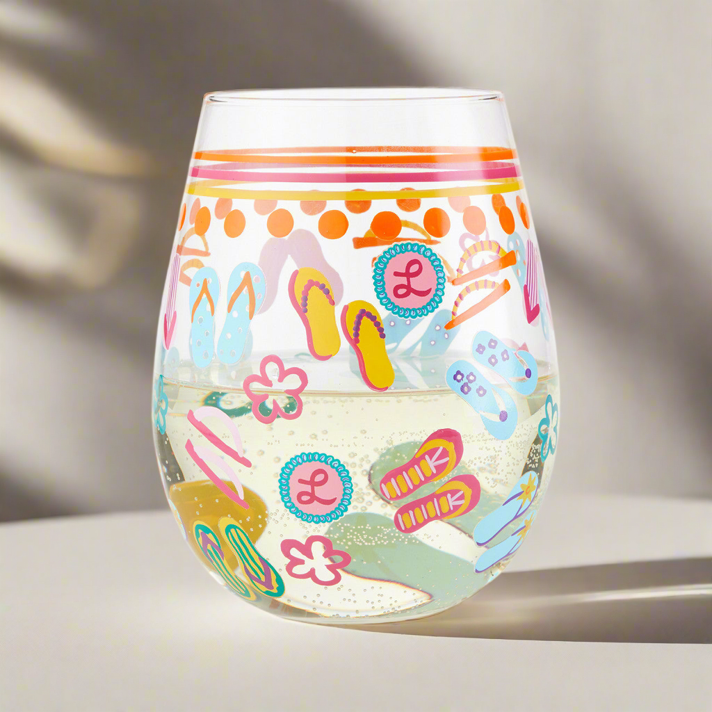 Stemless Flip Flops Too Wine Glass- Lolita -Hand-Painted