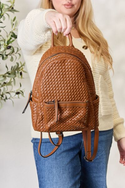 SHOMICO PU Leather Woven Backpack - AroundTheWineCooler