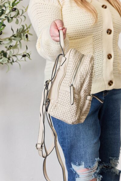 SHOMICO PU Leather Woven Backpack - AroundTheWineCooler
