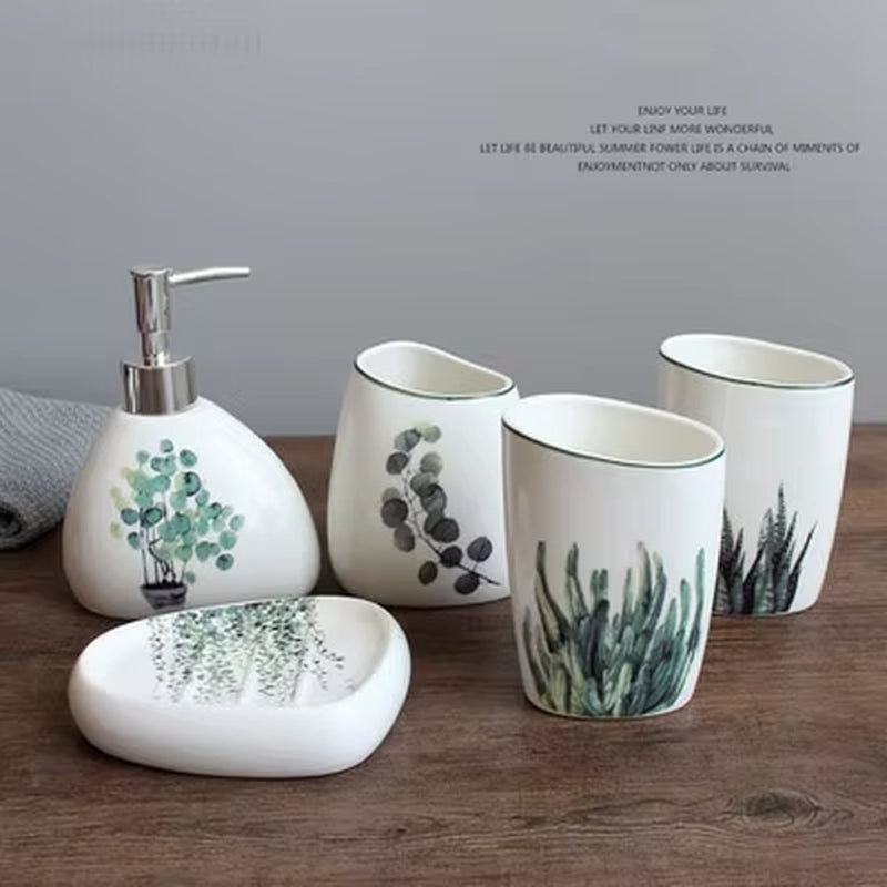 Nordic Green Plants Ceramic Bathroom Products Wedding Bath Set Ceramic Bathroom Accessories Melamine Tray Christmas