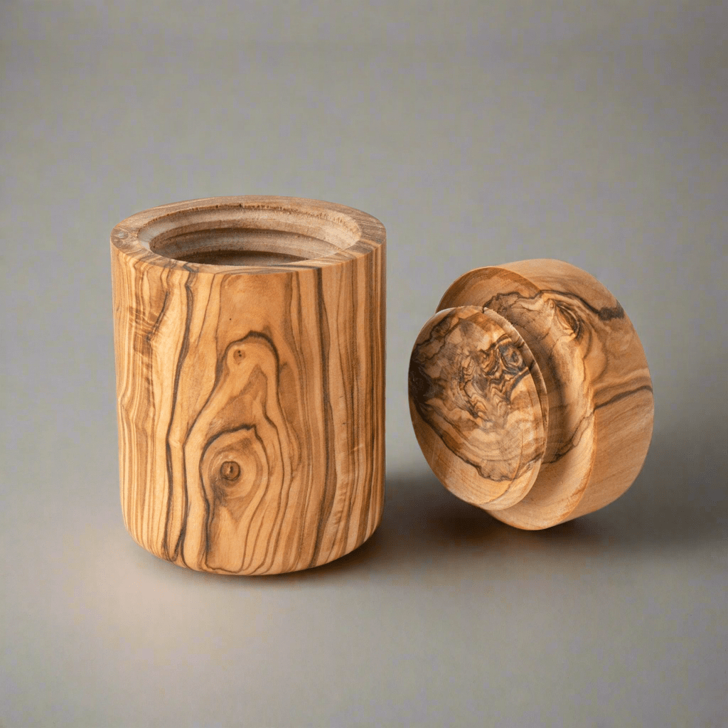 Handcrafted Olive Wood Spice Box with Thread for Rustic Kitchen Charm - AroundTheWineCooler