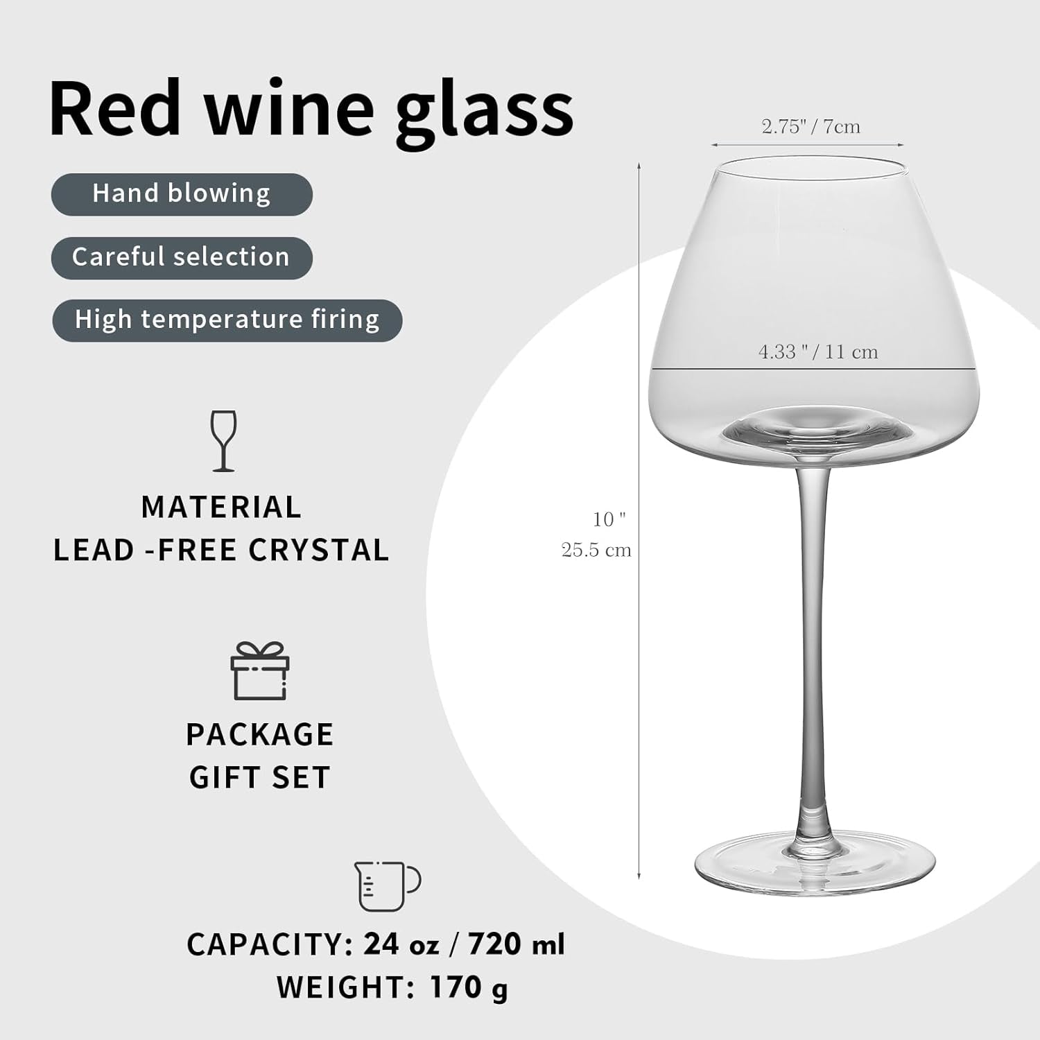 Red Wine Glasses Set of 2- Premium Crystal Wine Glasses Hand Blown-24 Oz,Thin Rim,Long Stem,High End Gift Box