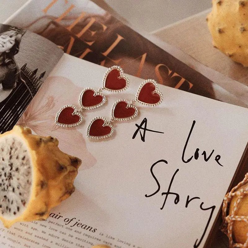 3 Red Hearts Earrings - AroundTheWineCooler