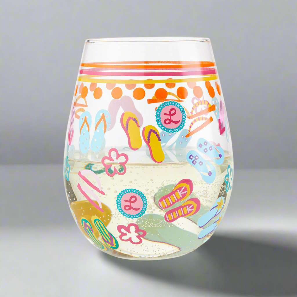 Stemless Flip Flops Too Wine Glass- Lolita -Hand-Painted