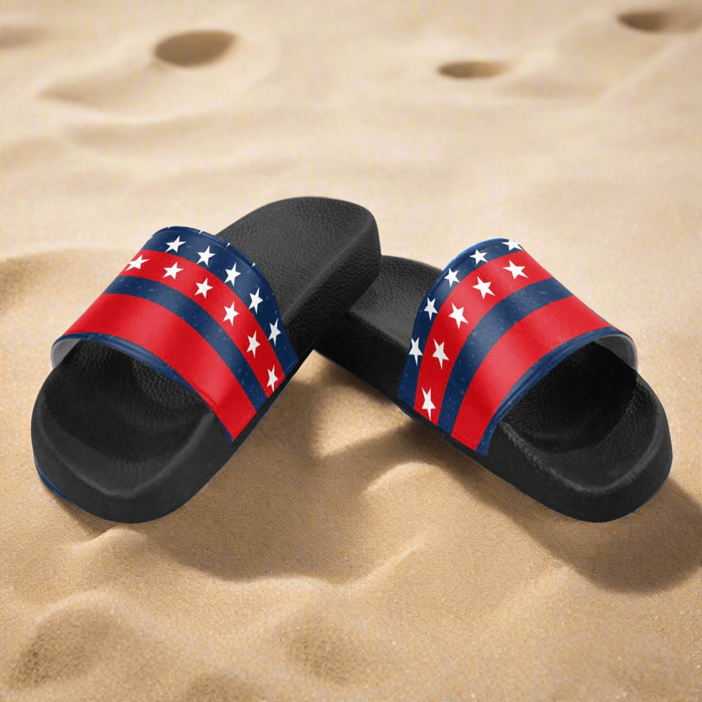 Womens Slide Sandals - Stars and Stripes Print - AroundTheWineCooler