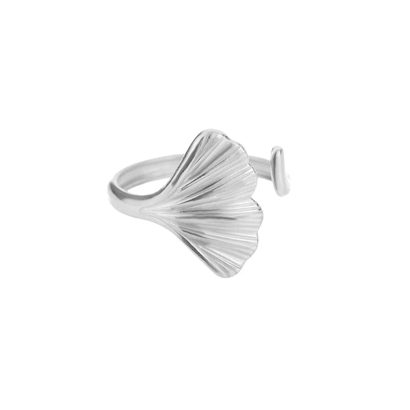 Vintage Ginkgo Leaf Rings for Women Stainless Steel Adjustable Open Finger Ring Wedding Aesthetic Party Jewerly Anillos Mujer