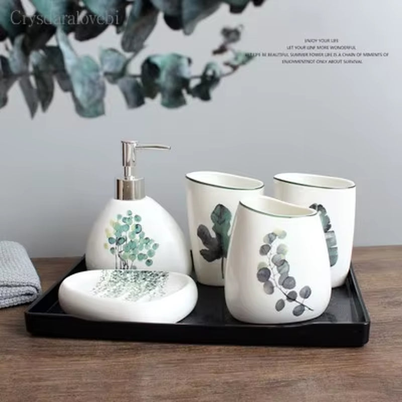 Nordic Green Plants Ceramic Bathroom Products Wedding Bath Set Ceramic Bathroom Accessories Melamine Tray Christmas