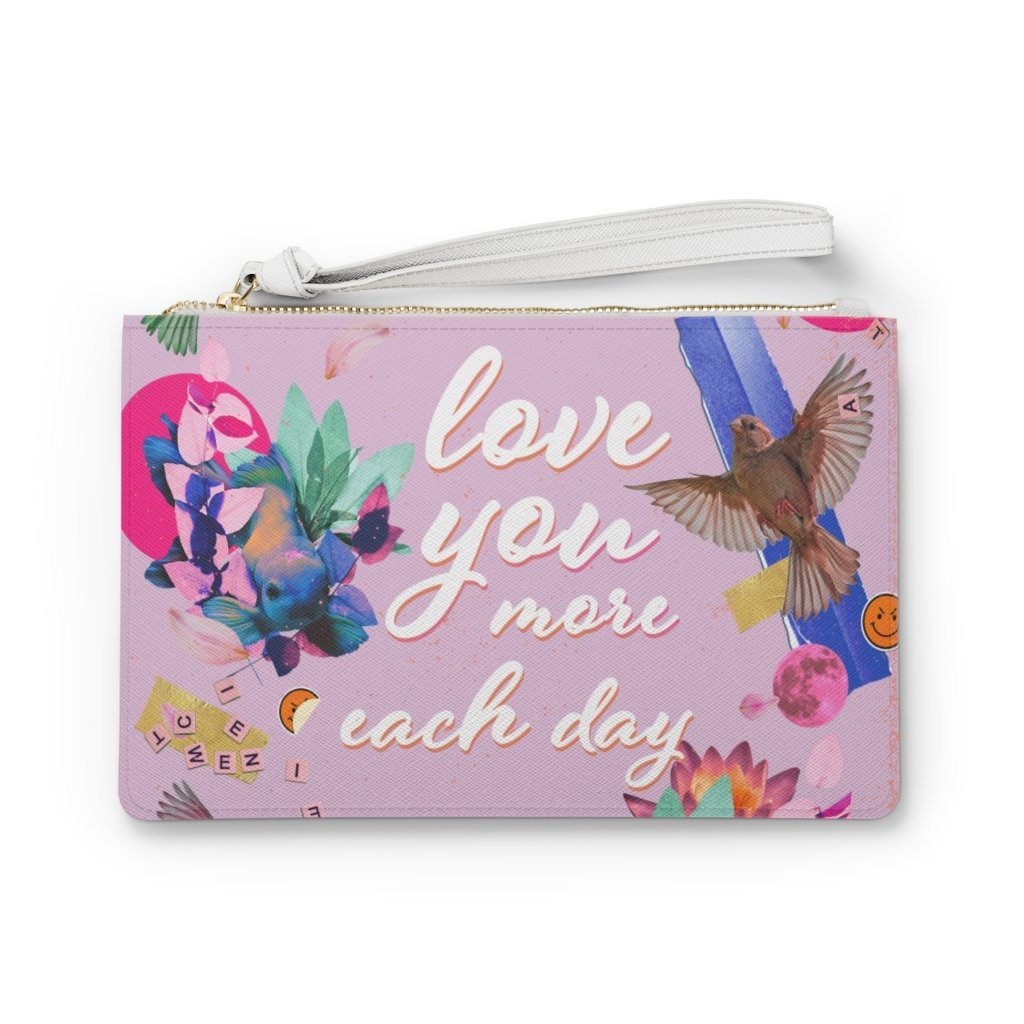 Love You More Each Day Floral Designed Zipped Clutch Bag - AroundTheWineCooler