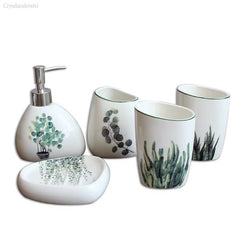 Nordic Green Plants Ceramic Bathroom Products Wedding Bath Set Ceramic Bathroom Accessories Melamine Tray Christmas