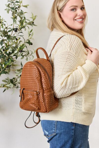 SHOMICO PU Leather Woven Backpack - AroundTheWineCooler