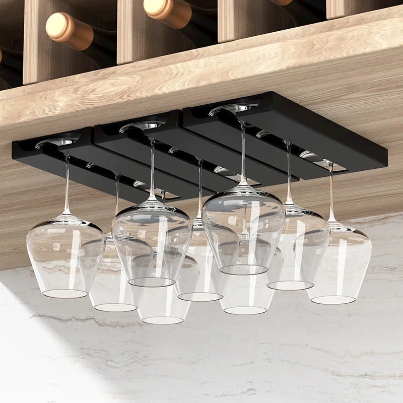 No Drill Wine Glass Holder, Hanging Storage for Wine Glasses and Champagne Flutes, Plastic Hanging Rack Cup Holder - AroundTheWineCooler