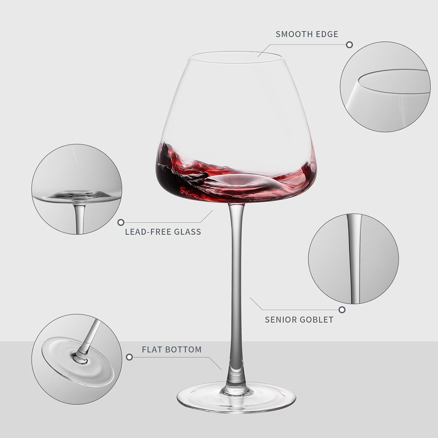 Red Wine Glasses Set of 2- Premium Crystal Wine Glasses Hand Blown-24 Oz,Thin Rim,Long Stem,High End Gift Box