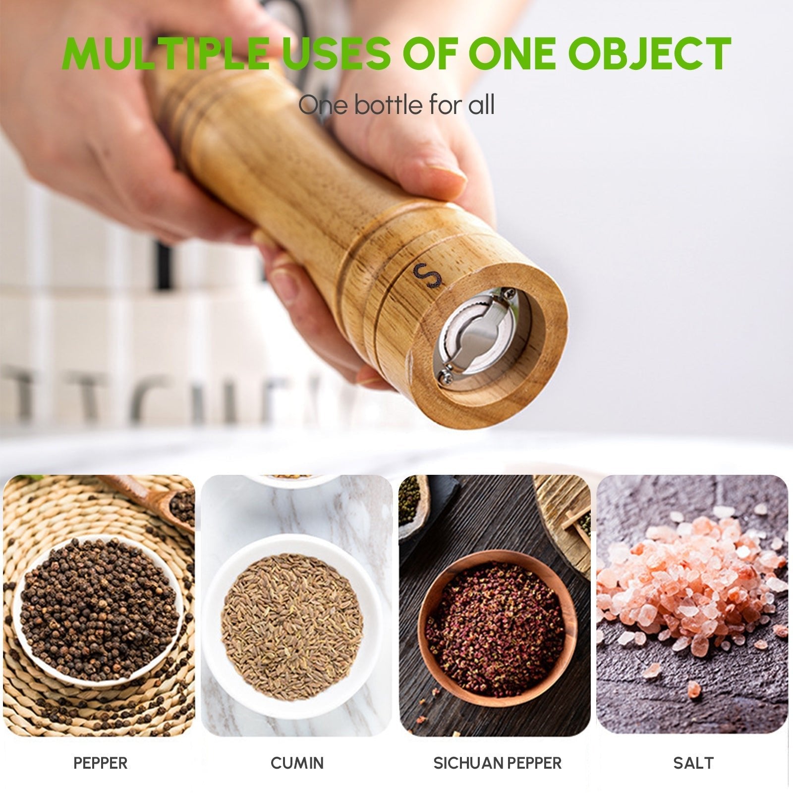 Cooking Salt and Pepper Grinder Hand Movement Wood Pepper Mill Kitchen - AroundTheWineCooler