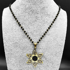 2023 Stainless Steel Gold Color Flower Necklace for Women Black Color Chain Necklace Jewerly Acero Inoxidable Joyeria N6358S03