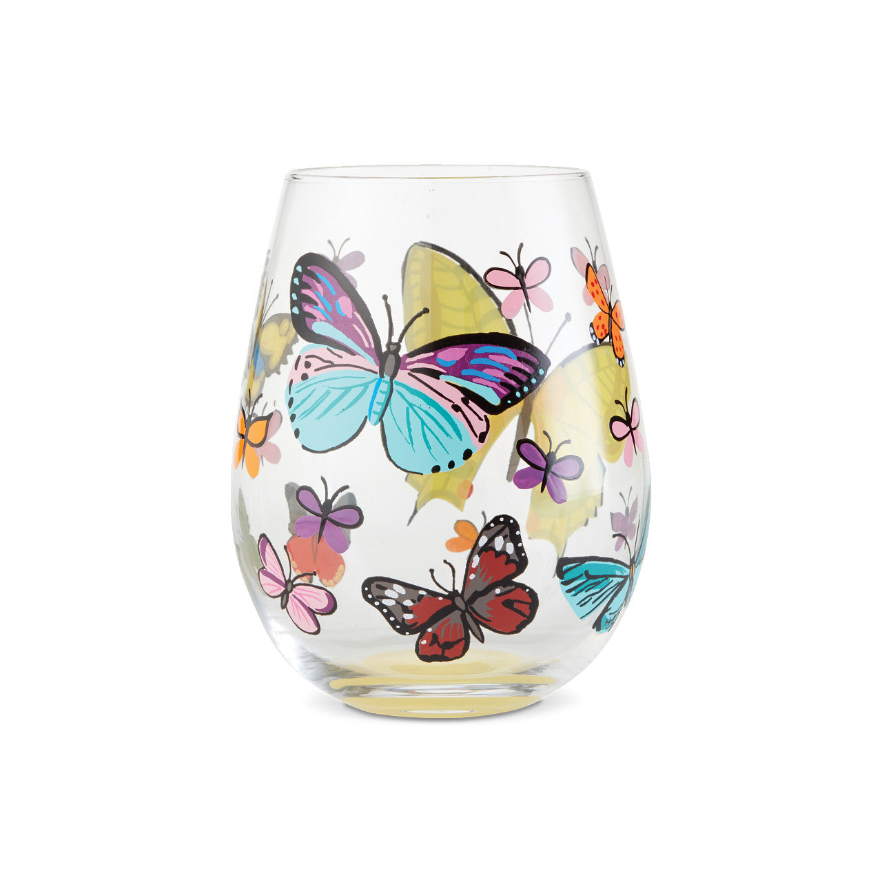 Stemless Butterfly Pavilion Wine Glass- Lolita -Hand-Painted