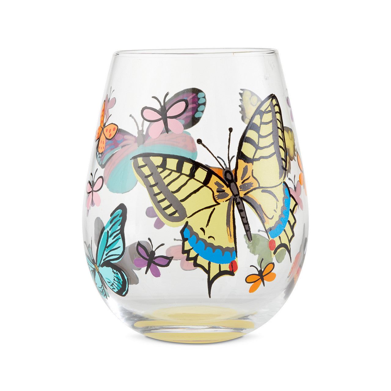 Stemless Butterfly Pavilion Wine Glass- Lolita -Hand-Painted