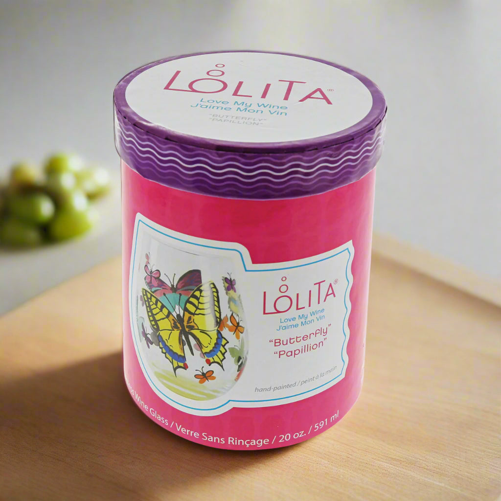 Stemless Butterfly Pavilion Wine Glass- Lolita -Hand-Painted