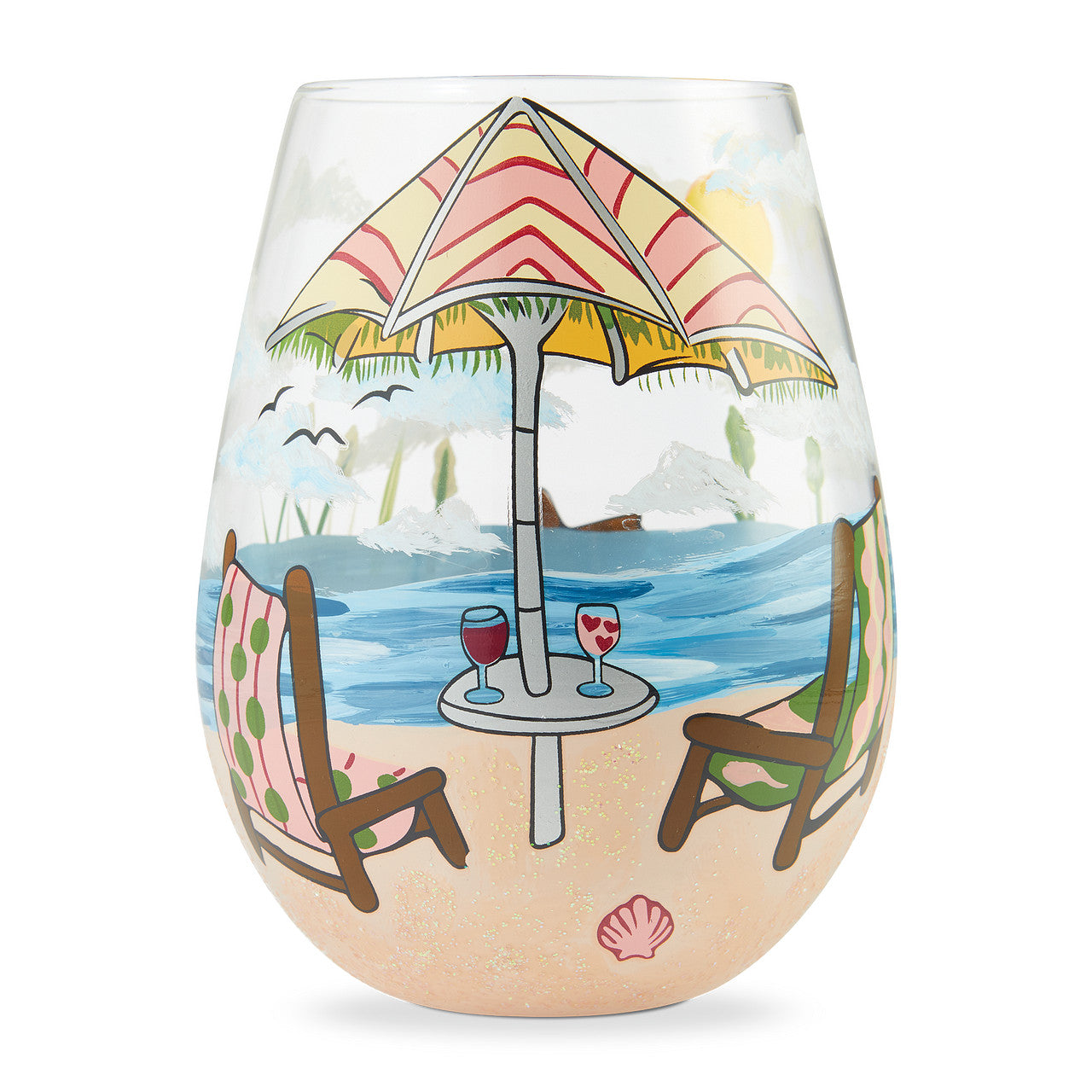 Stemless "Beach Please" Wine Glass- Lolita -Hand-Painted