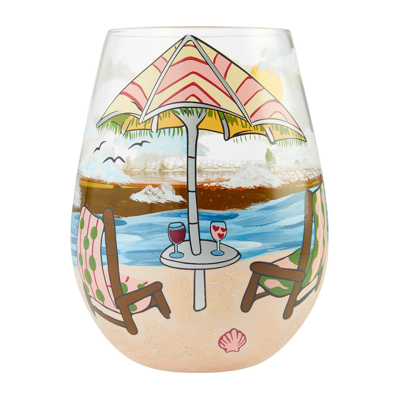 Stemless "Beach Please" Wine Glass- Lolita -Hand-Painted