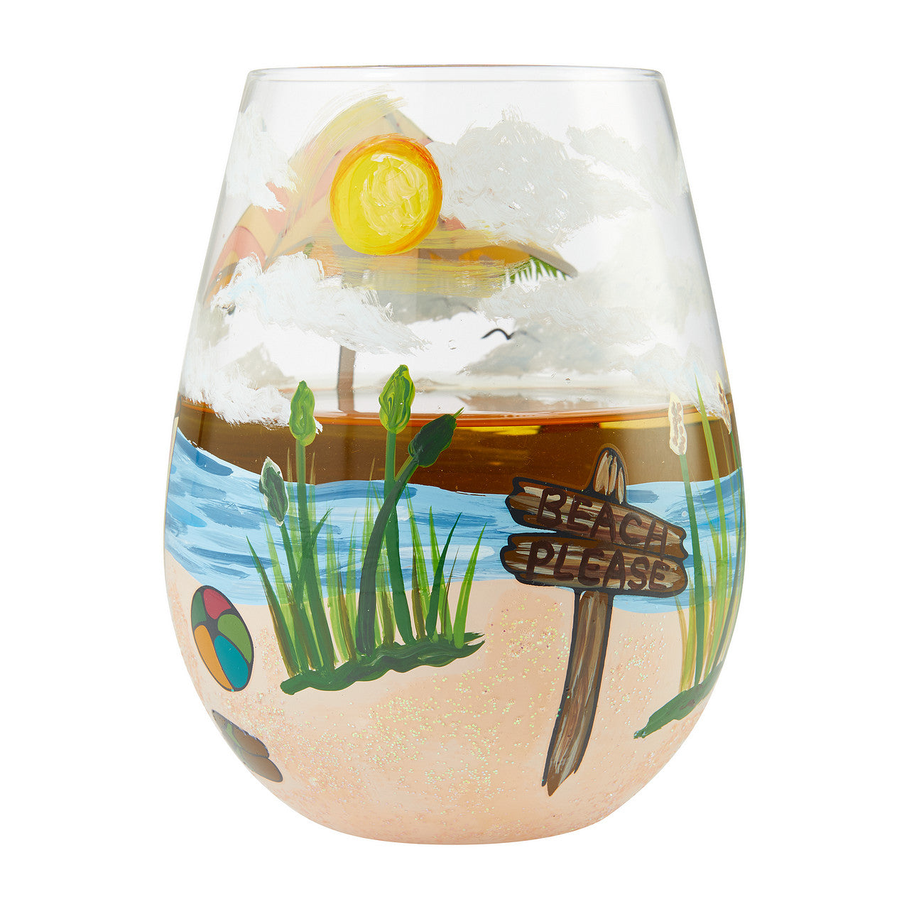 Stemless "Beach Please" Wine Glass- Lolita -Hand-Painted