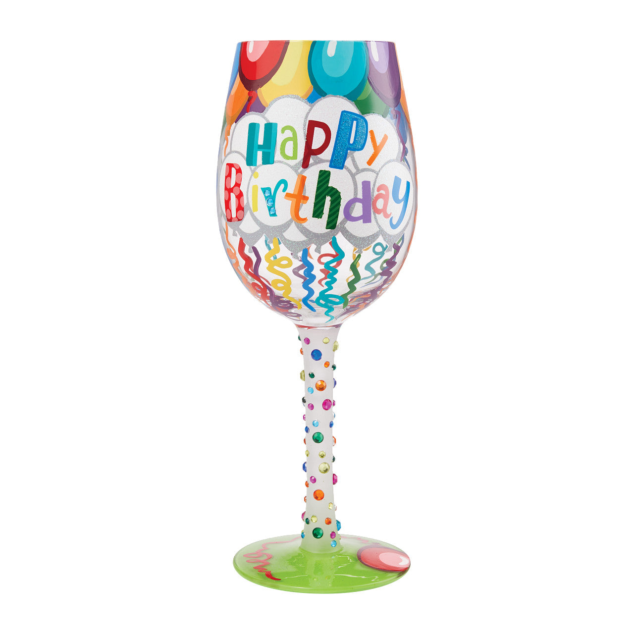 Wine Glass Birthday Streamers Lolita -Hand-Painted