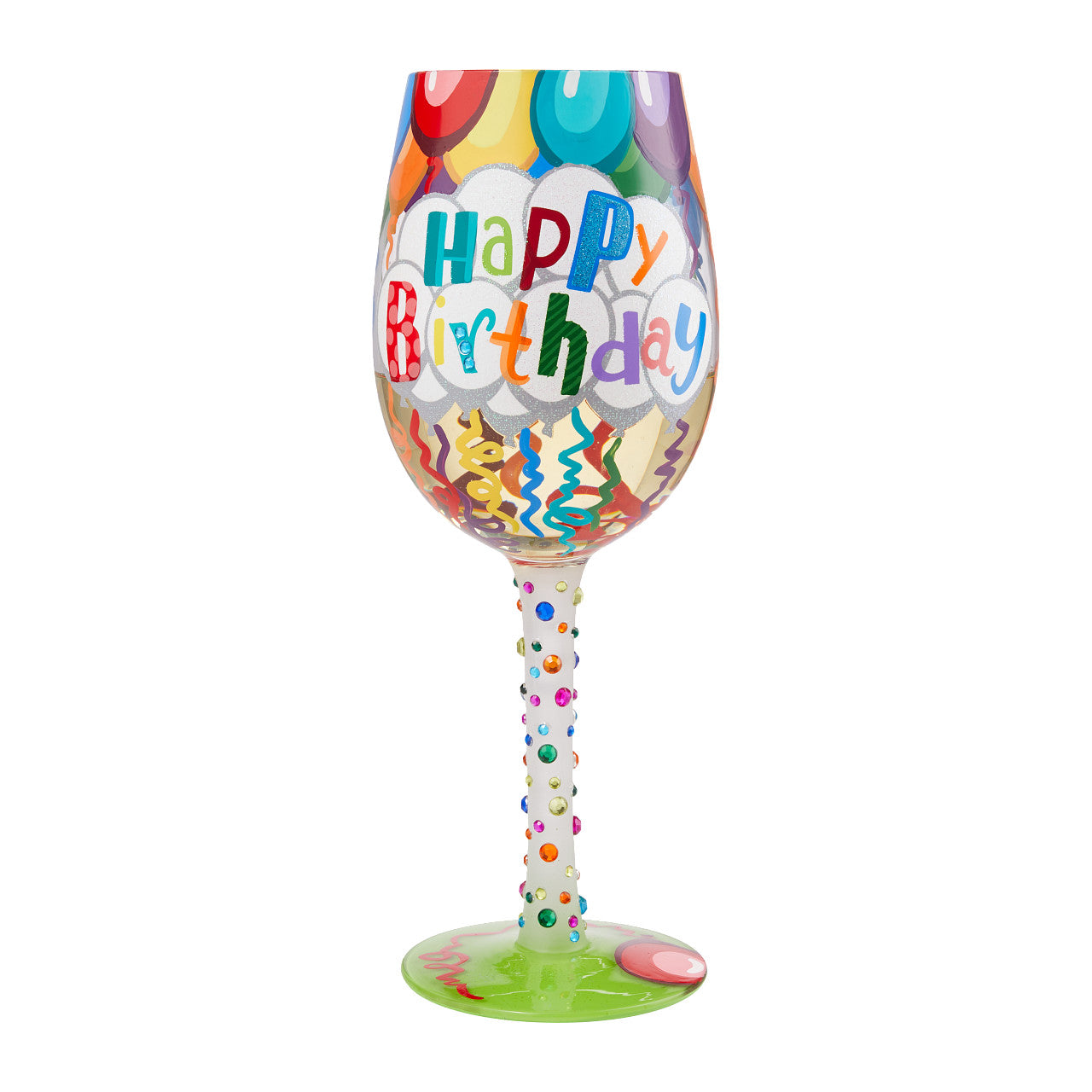 Wine Glass Birthday Streamers Lolita -Hand-Painted