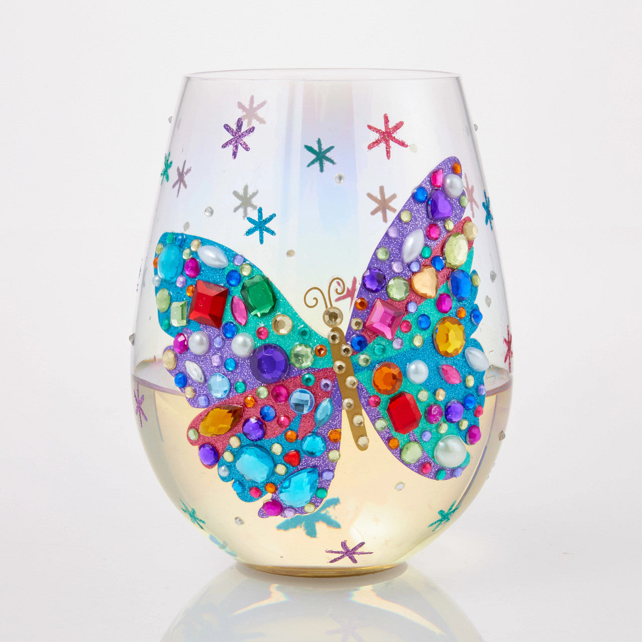 Stemless Bejeweled Butterfly Glass- Lolita Hand-Painted