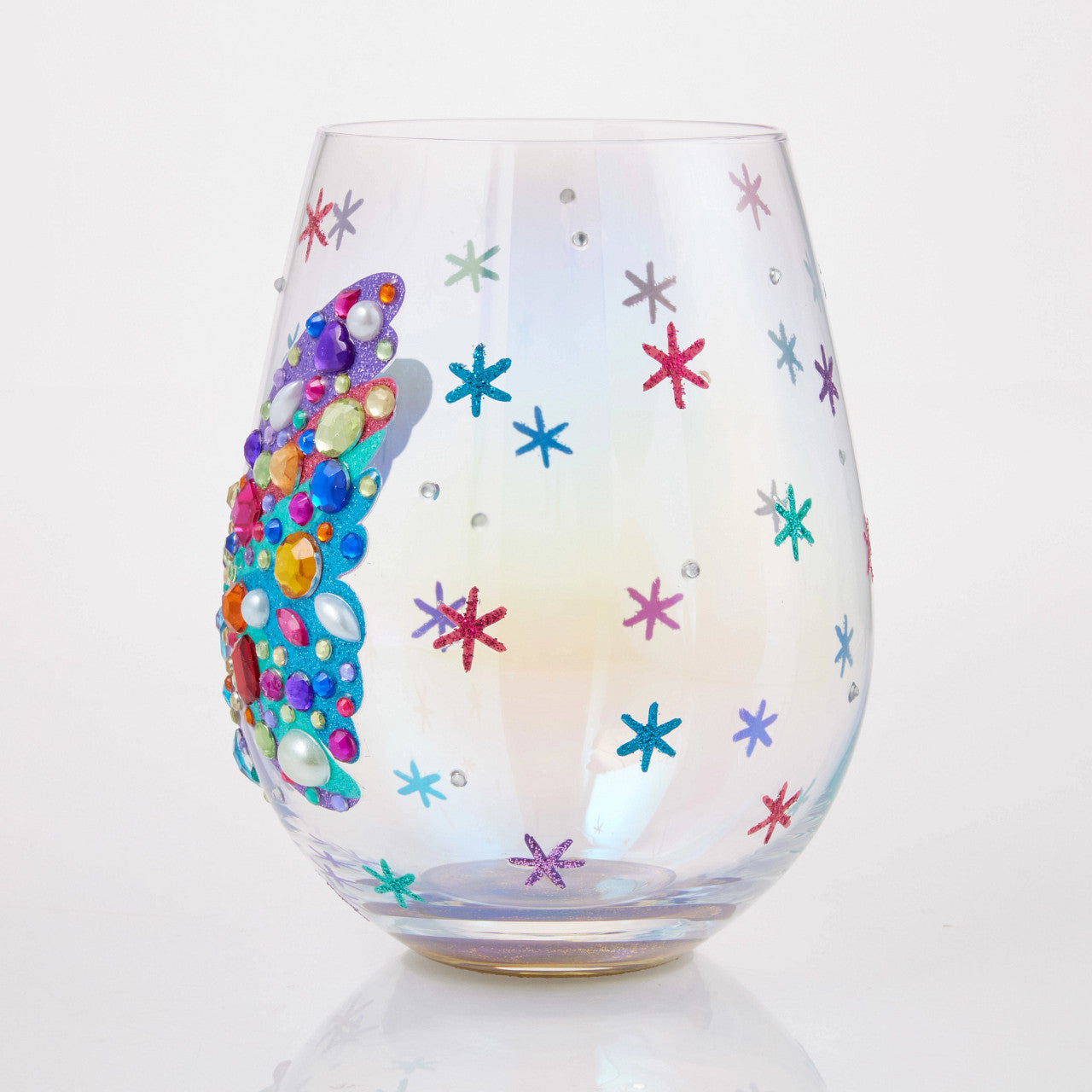 Stemless Bejeweled Butterfly Glass- Lolita Hand-Painted