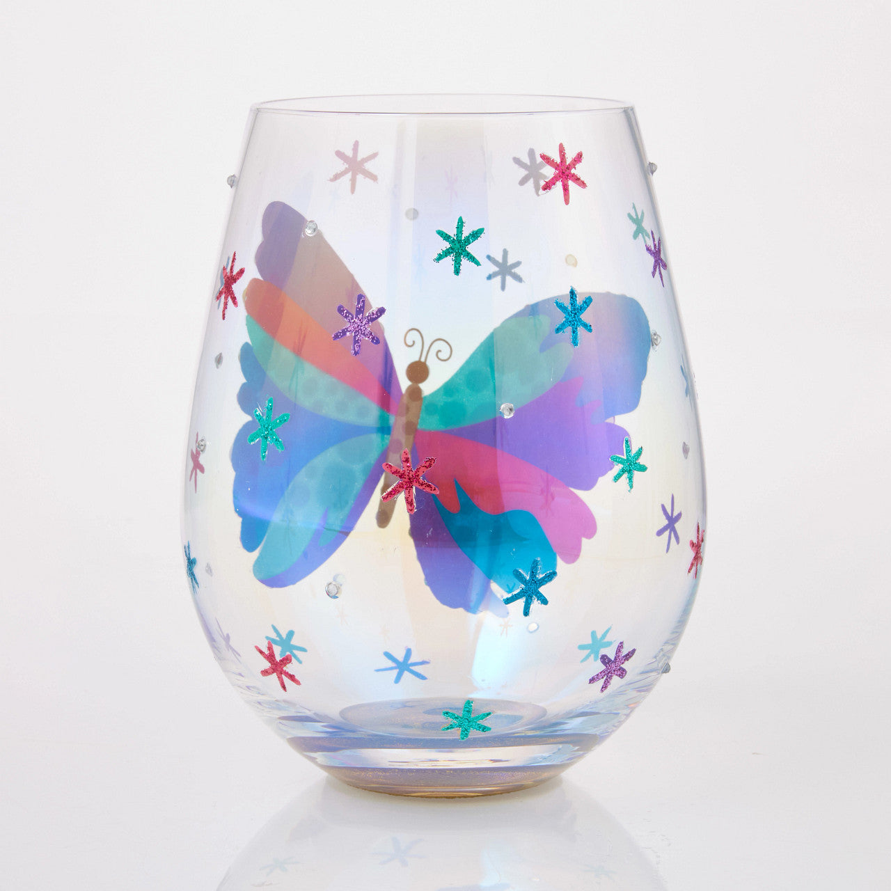 Stemless Bejeweled Butterfly Glass- Lolita Hand-Painted