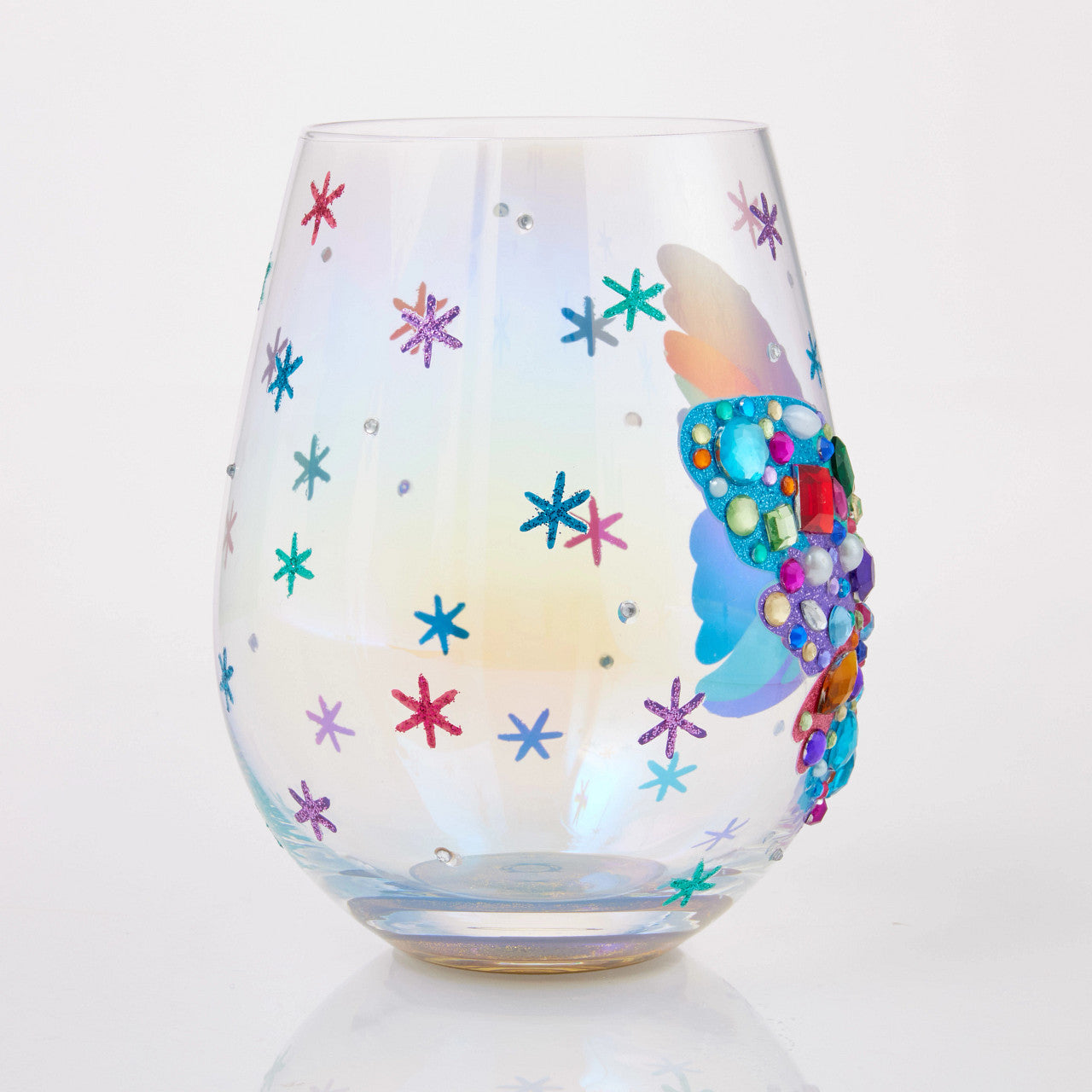 Stemless Bejeweled Butterfly Glass- Lolita Hand-Painted