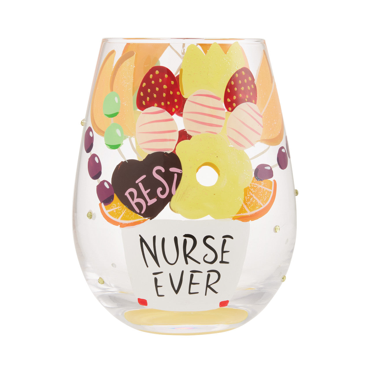 Stemless Best Nurse Ever Wine Glass- Lolita -Hand-Painted