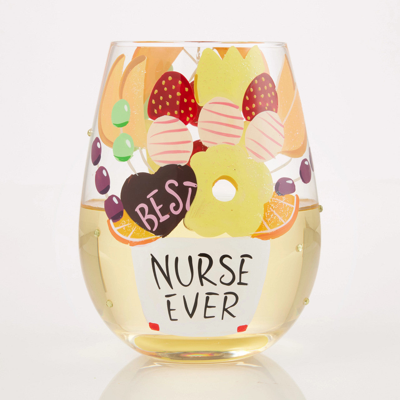 Stemless Best Nurse Ever Wine Glass- Lolita -Hand-Painted