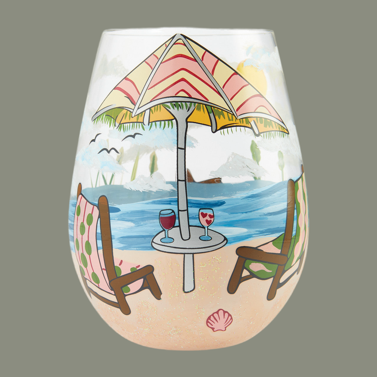 Stemless "Beach Please" Wine Glass- Lolita -Hand-Painted
