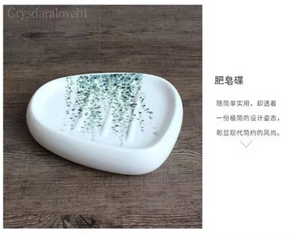 Nordic Green Plants Ceramic Bathroom Products Wedding Bath Set Ceramic Bathroom Accessories Melamine Tray Christmas