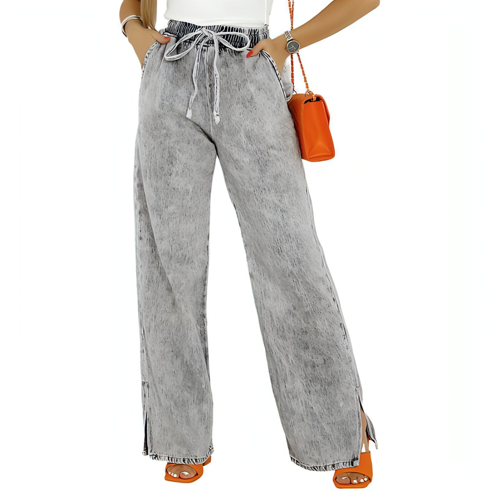 All - matching Light Color Casual Wide - leg Pants - AroundTheWineCooler