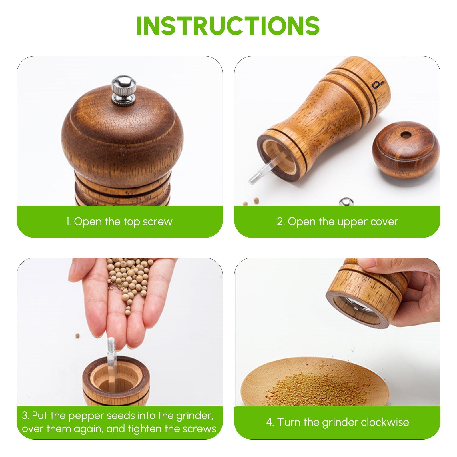Cooking Salt and Pepper Grinder Hand Movement Wood Pepper Mill Kitchen - AroundTheWineCooler