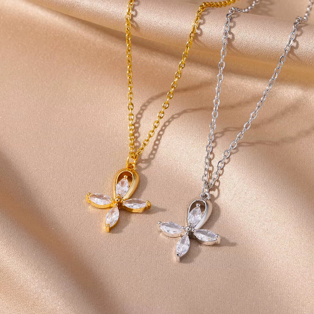 Four Leaf Clover Pendant Necklace for Women Zircon Stainless Steel Cross Necklaces New Couple Wedding Aesthetic Jewerly Collares