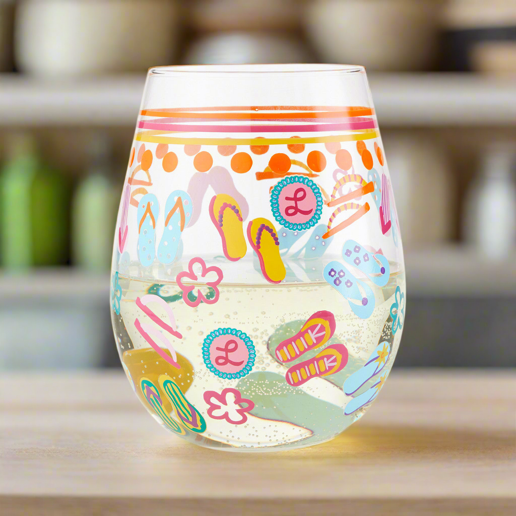 Stemless Flip Flops Too Wine Glass- Lolita -Hand-Painted