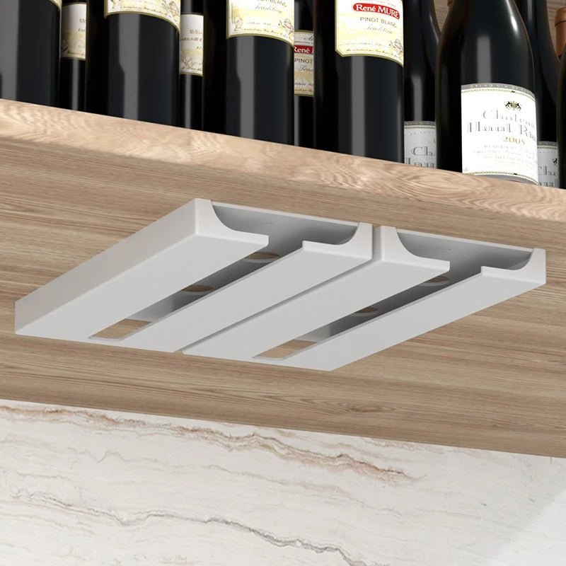 No Drill Wine Glass Holder, Hanging Storage for Wine Glasses and Champagne Flutes, Plastic Hanging Rack Cup Holder - AroundTheWineCooler