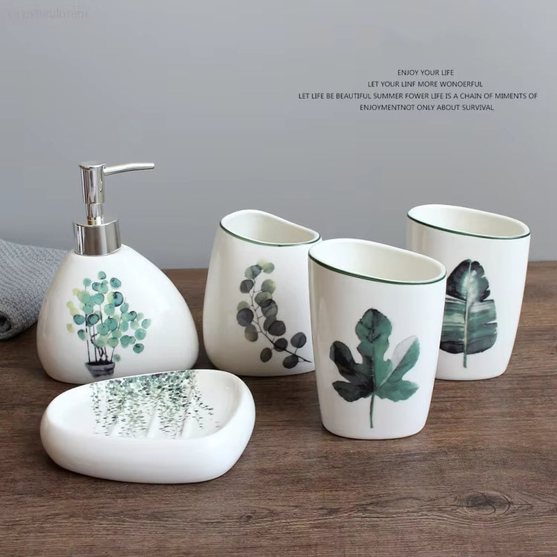 Nordic Green Plants Ceramic Bathroom Products Wedding Bath Set Ceramic Bathroom Accessories Melamine Tray Christmas