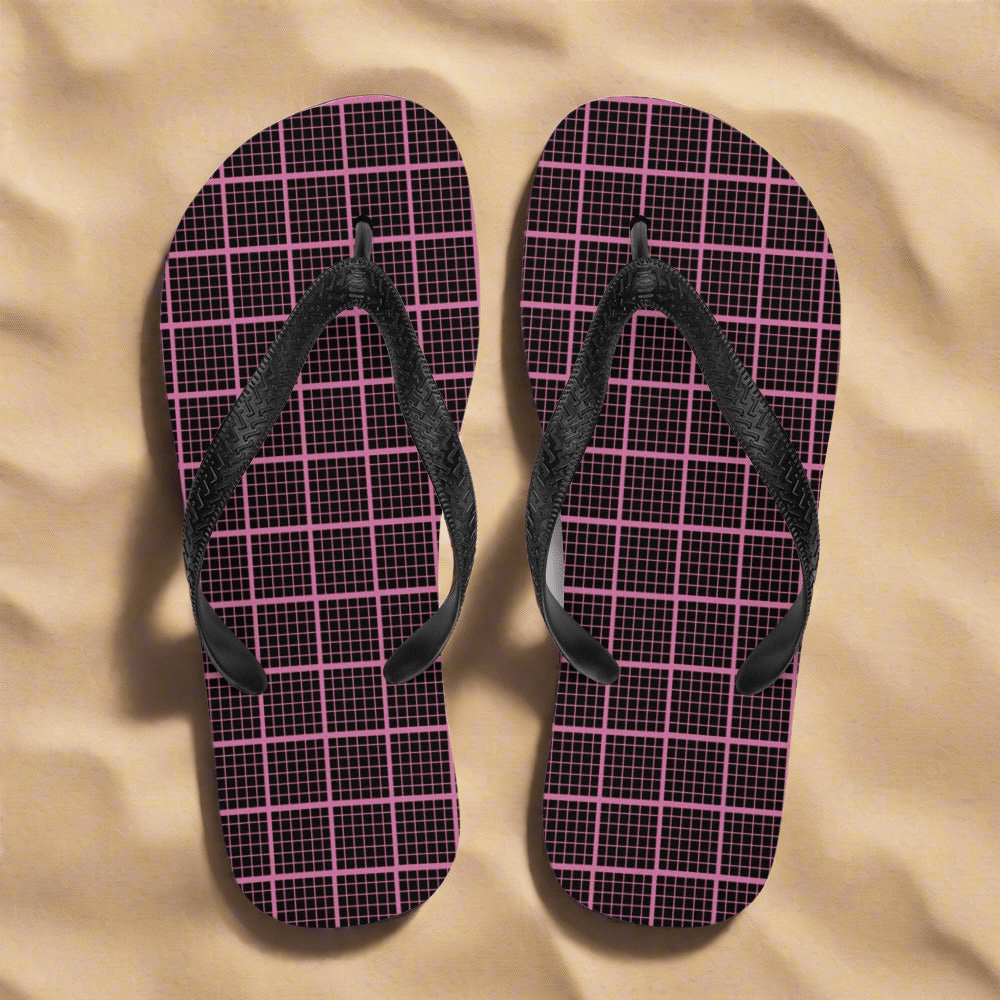 Black and Pink Check Chequered Flip - Flops - AroundTheWineCooler