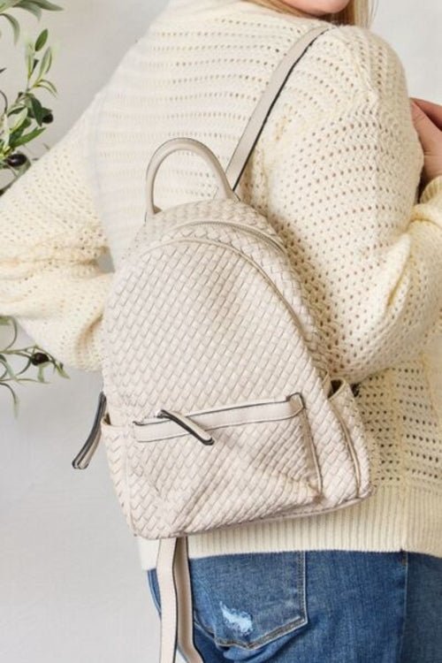 SHOMICO PU Leather Woven Backpack - AroundTheWineCooler