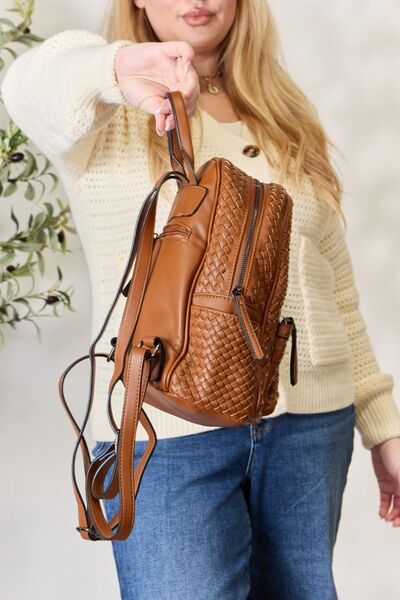 SHOMICO PU Leather Woven Backpack - AroundTheWineCooler