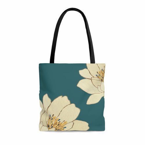 Green Floral Beach Shopper Tote Bag Medium - AroundTheWineCooler
