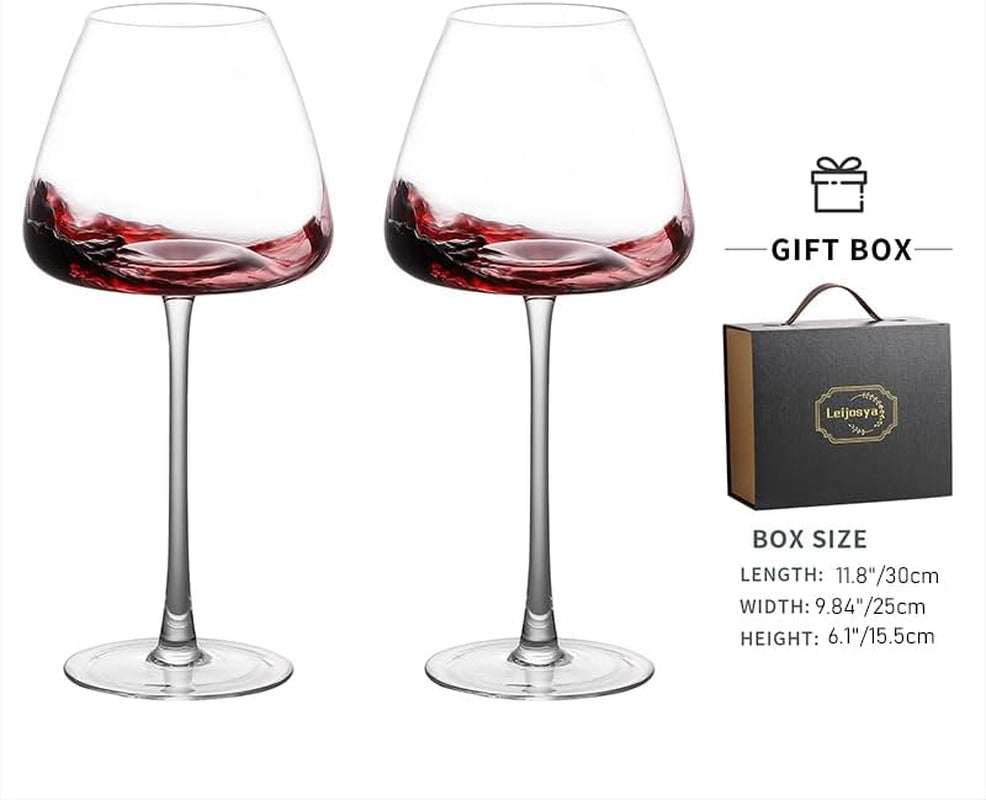 Red Wine Glasses Set of 2- Premium Crystal Wine Glasses Hand Blown-24 Oz,Thin Rim,Long Stem,High End Gift Box